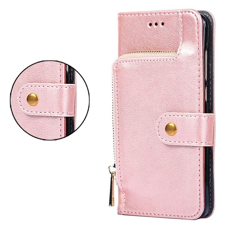 Funda de cuero con cremallera para Samsung Galaxy S25 Ultra 5G (oro rosa)
