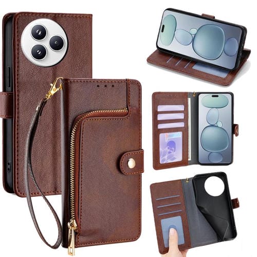 Funda de cuero con cremallera para Xiaomi Civi 5 Pro 5G (marrón)