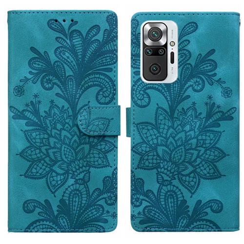 Funda de Teléfono con Hebilla Magnética de Pu con Encaje Floral En Relieve para Redmi Note 10 Pro 4G con Correa para la Muñeca (Verde)