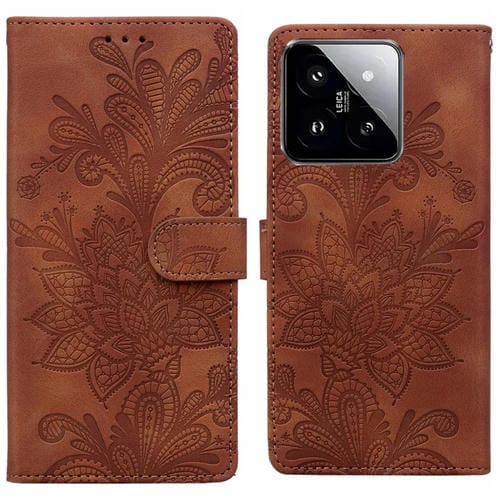 Funda De Cuero Con Hebilla Magnética Y Diseño Floral En Relieve Para Xiaomi 14 (Marrón)