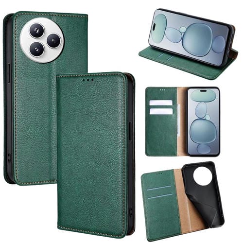 Funda de cuero magnético con acabado brillante y aceite sólido para Xiaomi Civi 5 Pro 5G (verde)