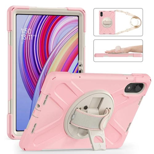Funda Híbrida de Silicona con Soporte Giratorio para Tableta Xiaomi Redmi Pad Pro 12.1 con Correa para El Hombro (Rosa Cerezo)