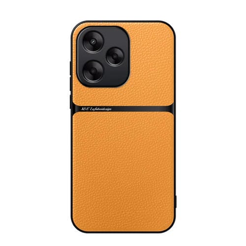 Funda de Teléfono a Prueba de Golpes con Cobertura Total Magnética de Cuero Litchi para Redmi 13 4G / Xiaomi Poco M6 4G (Amarillo)