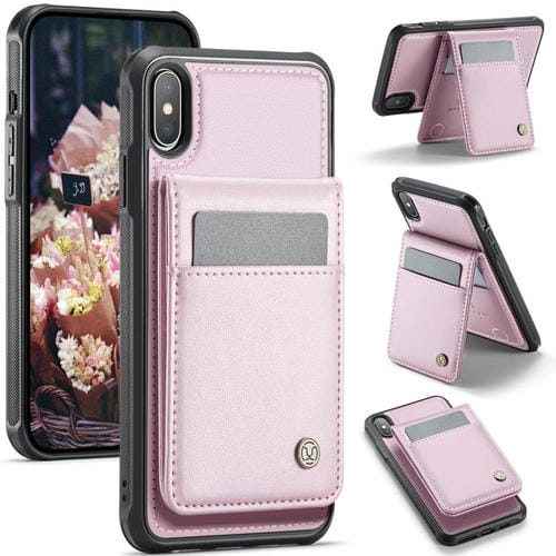 Estuche para teléfono Jeehood J06 con tarjetero RFID Magsafe para iPhone X/Xs (Rosa)