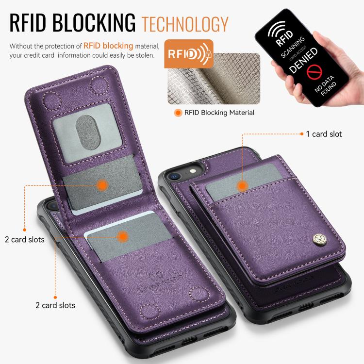 Funda para iPhone SE 2022 SE 2020 8 Jeehood J06 Pu con Tarjetero Rfid Magsafe (Morado)