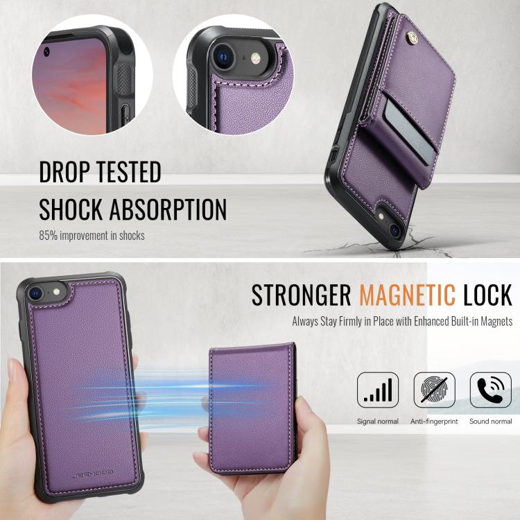 Funda para iPhone SE 2022 SE 2020 8 Jeehood J06 Pu con Tarjetero Rfid Magsafe (Morado)