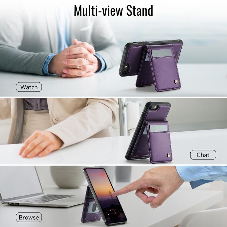 Funda para iPhone SE 2022 SE 2020 8 Jeehood J06 Pu con Tarjetero Rfid Magsafe (Morado)