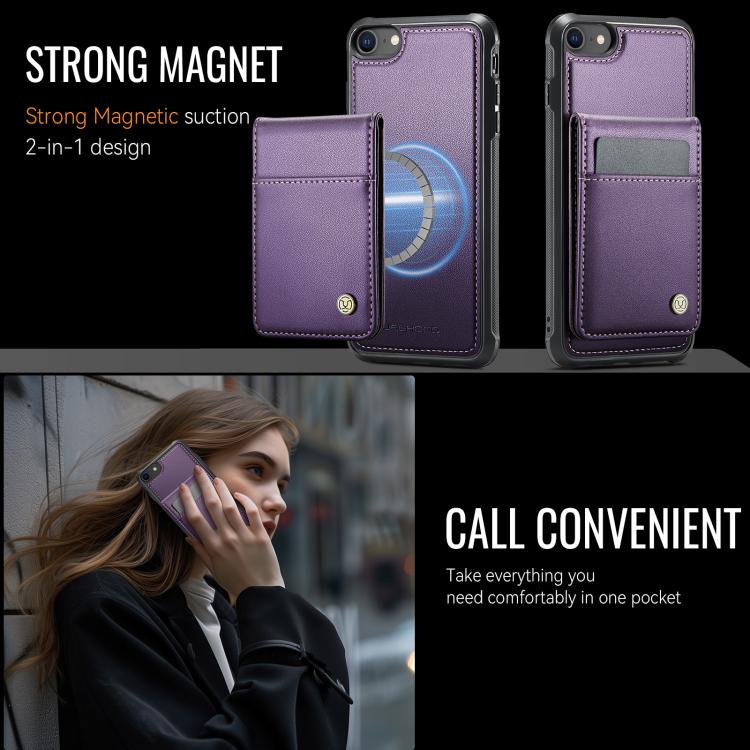 Funda para iPhone SE 2022 SE 2020 8 Jeehood J06 Pu con Tarjetero Rfid Magsafe (Morado)