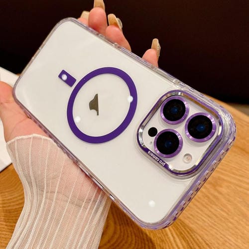 Funda Transparente Magsafe para iPhone 15 Pro con Película para Lente (Morado)