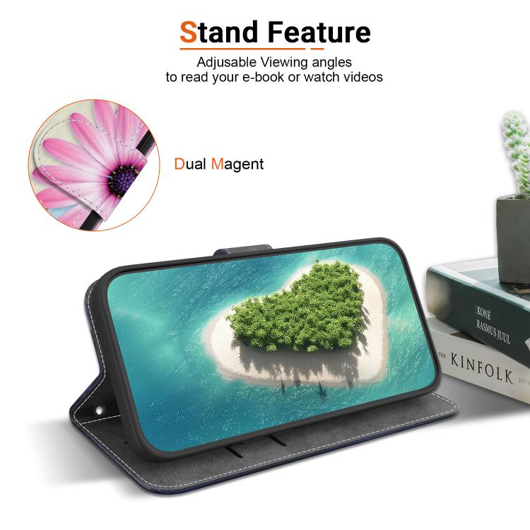 Funda de Cuero para iPhone 15 Pro Max con Dibujo de Colores y Textura de Cristal (Girasoles)