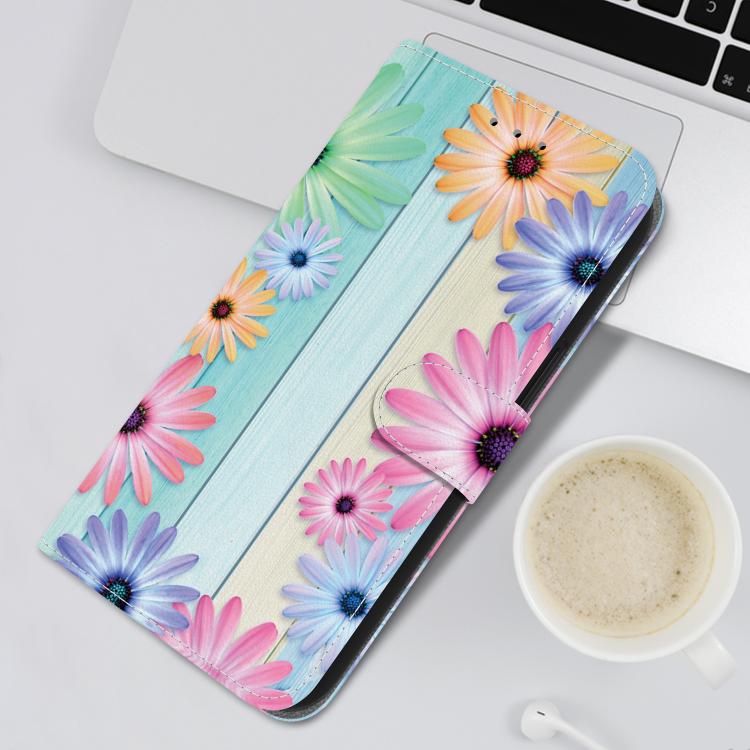 Funda de Cuero para iPhone 15 Pro Max con Dibujo de Colores y Textura de Cristal (Girasoles)