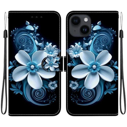 Funda de Cuero para iPhone 13 con Dibujo de Colores y Textura de Cristal (Orquídea Negra)