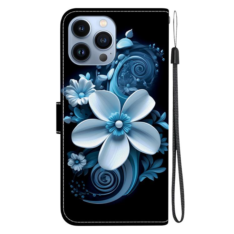 Funda de Cuero para iPhone 12 Pro Max Dibujo de Colores Textura de Cristal (Orquídea Negra)