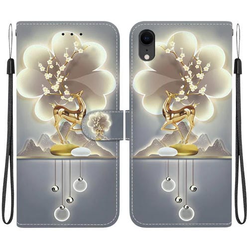 Funda de Cuero para iPhone Xr con Dibujo de Colores y Textura de Cristal (Ciervo Sika)