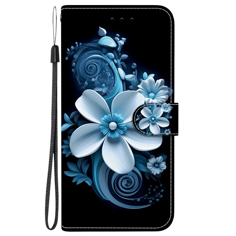 Funda de Cuero para iPhone 16E con Dibujo de Colores y Textura de Cristal (Orquídea Negra)
