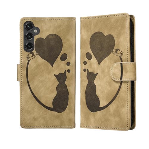 Funda de piel con relieve de gato y corazón para Samsung Galaxy A17 5G / A26 5G (albaricoque)