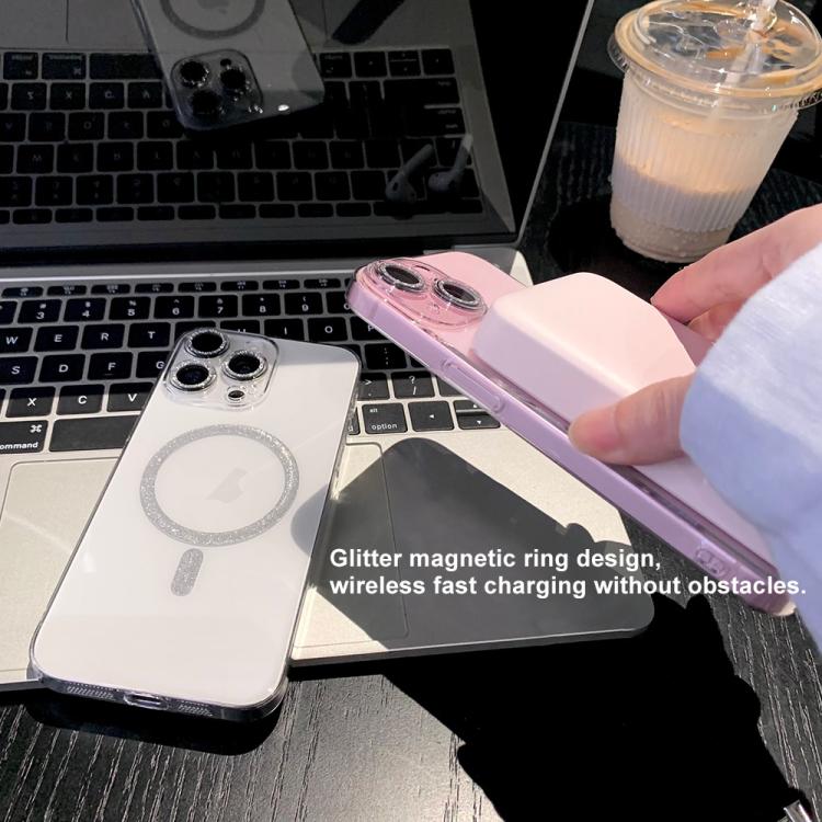 Funda para Teléfono con Anillo Magnético Purpurina Magsafe para iPhone 13 Pro (Transparente)