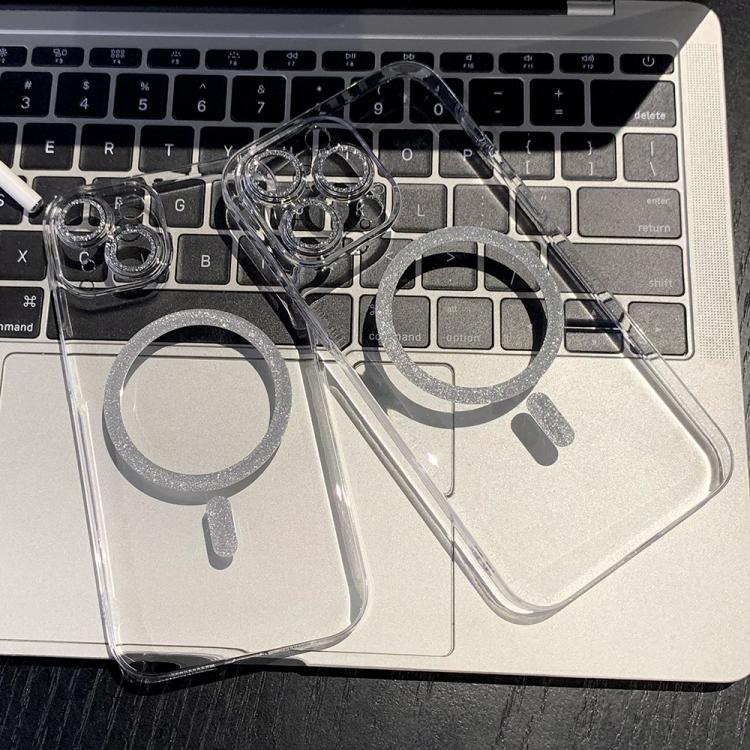 Funda para Teléfono con Anillo Magnético Purpurina y Magsafe para iPhone 16 Plus (Transparente)