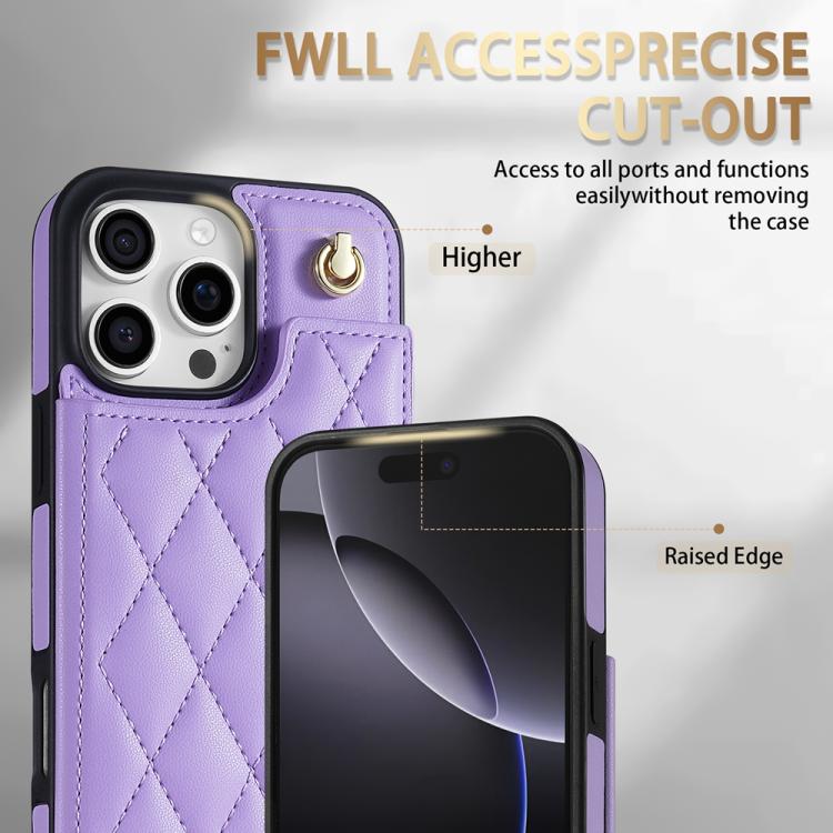 Estuche para Teléfono Rombal iPhone 16 Pro Max Ranuras Tarjetas Hebilla Doble Cordón (Morado)