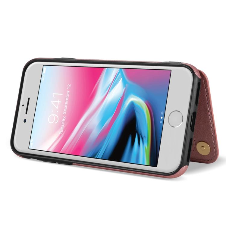 Funda para iPhone SE 2022/2020/8/7 con Ranuras para Tarjetas Hebilla Doble Rómbica y Cordón (Oro Rosa)