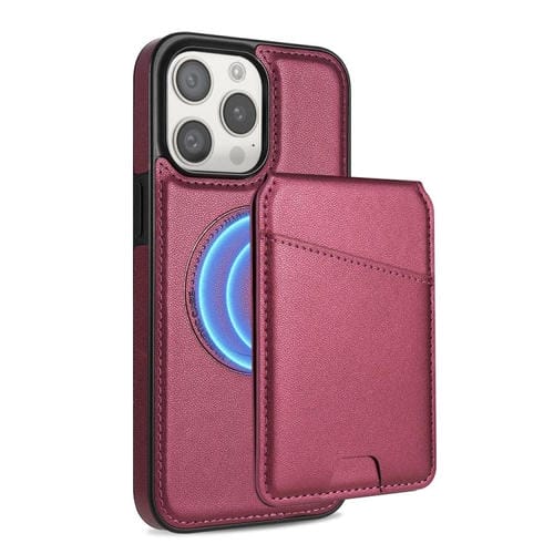 Funda para Teléfono Magsafe con Tarjetero Desmontable para iPhone 12/12 Pro (Rojo Vino)