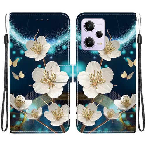 Funda de Cuero con Dibujo de Colores y Textura de Cristal para Redmi Note 12 Pro/Poco X5 Pro (Magnolia)