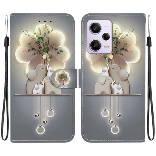Funda de Cuero con Dibujo de Colores y Textura de Cristal para Redmi Note 12 Pro/Poco X5 Pro (Elefantes)