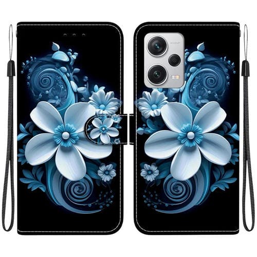Funda de Cuero con Dibujo de Colores y Textura de Cristal para Redmi Note 12 Pro+ 5G (Orquídea Negra)