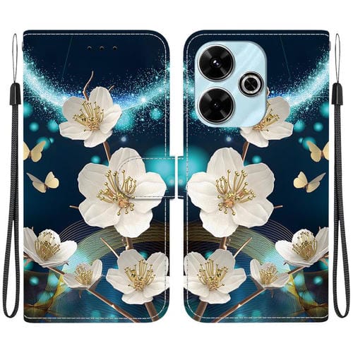 Funda de Cuero con Dibujo de Colores y Textura de Cristal para Redmi 13 4G/Poco M6 (Magnolia)