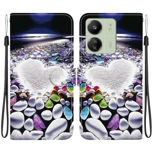 Funda de Cuero con Dibujo de Colores y Textura de Cristal para Redmi 13C 4G / 5G / 13R 5G (En Forma de Corazón)