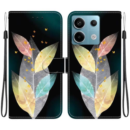Funda de Cuero con Dibujo de Colores y Textura de Cristal para Redmi Note 13 Pro 5G (Hojas de Colores)