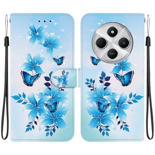 Funda de Cuero con Dibujo de Colores y Textura de Cristal para Redmi 14C 4G (Mariposas Azules)