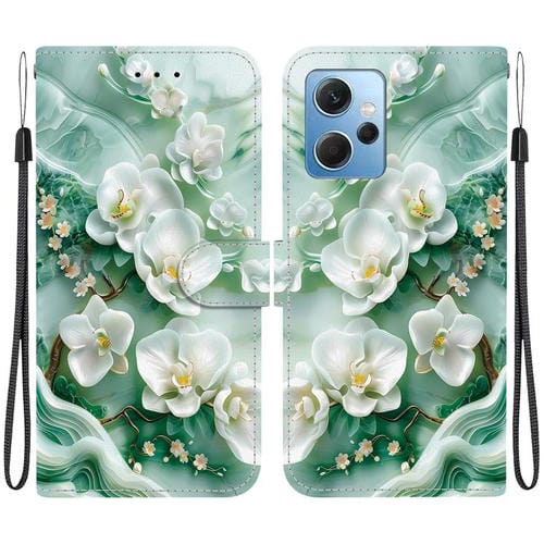 Funda de Cuero con Dibujo de Colores y Textura de Cristal Global para Redmi Note 12 4G (Flores de Jade)