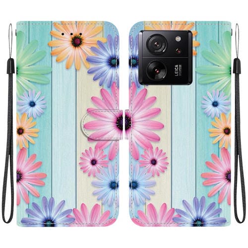 Funda de Cuero con Dibujo de Colores y Textura de Cristal para Xiaomi 13T/13T Pro (Girasoles)