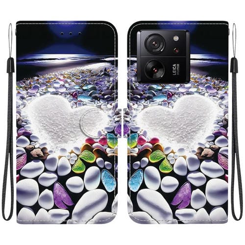 Funda de Cuero con Dibujo Colorido y Textura de Cristal para Xiaomi 13T/13T Pro (En Forma de Corazón)