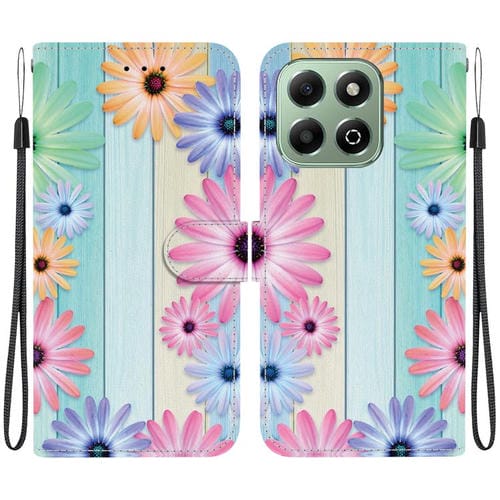 Funda de Cuero para Honor X6B con Dibujo de Girasoles y Textura de Cristal
