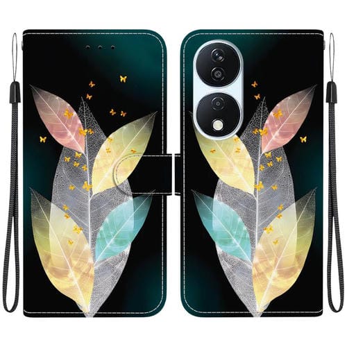 Funda de Cuero con Textura de Cristal y Dibujo para Honor X7B/Play 50 Plus (Hojas de Colores)