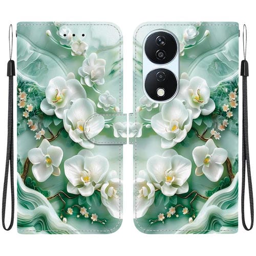 Funda de Cuero para Honor X7B/Play 50 Plus con Dibujo y Textura de Cristal (Flores de Jade)