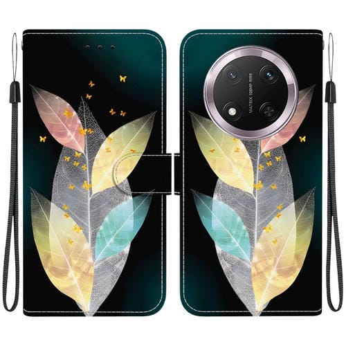 Funda de Cuero para Honor X9C con Dibujo de Colores y Textura de Cristal (Hojas de Colores)