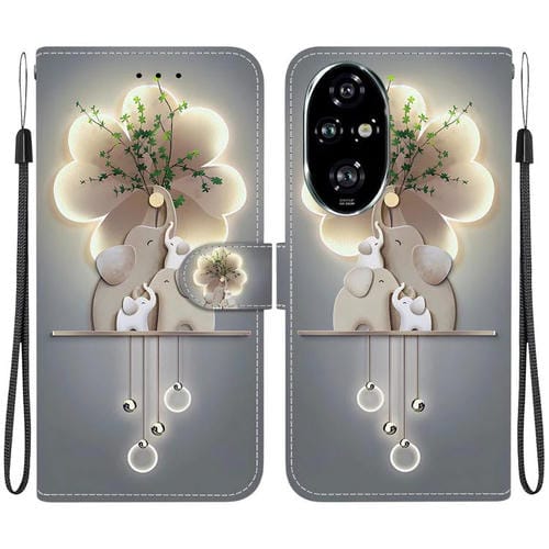 Funda de Cuero con Dibujo de Colores y Textura de Cristal para Honor 200 Pro 5G (Elefantes)