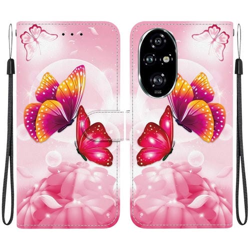 Funda de Cuero con Dibujo y Textura de Cristal para Honor 200 Pro 5G (Mariposas Rosas)