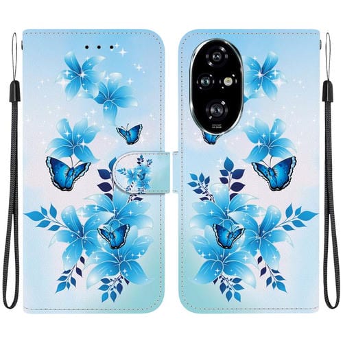 Funda de Cuero con Dibujo y Textura de Cristal para Honor 200 Pro 5G (Mariposas Azules)