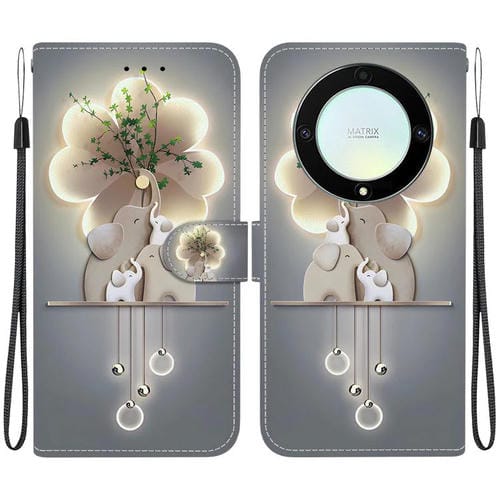 Funda de Cuero Honor X9A con Dibujo de Colores y Textura de Cristal (Elefantes)