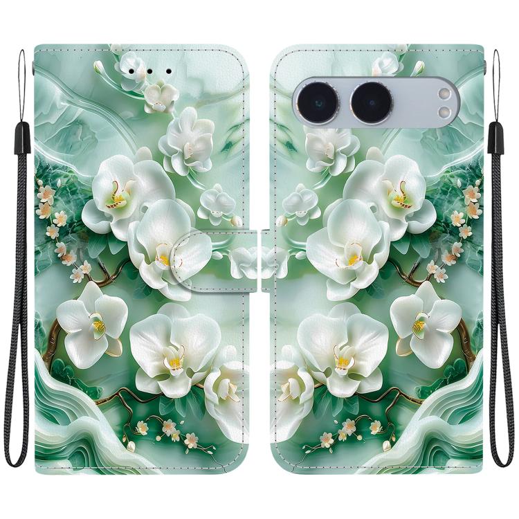 Funda de Cuero con Dibujo y Textura de Cristal para OnePlus Nord 4 (Flores de Jade)