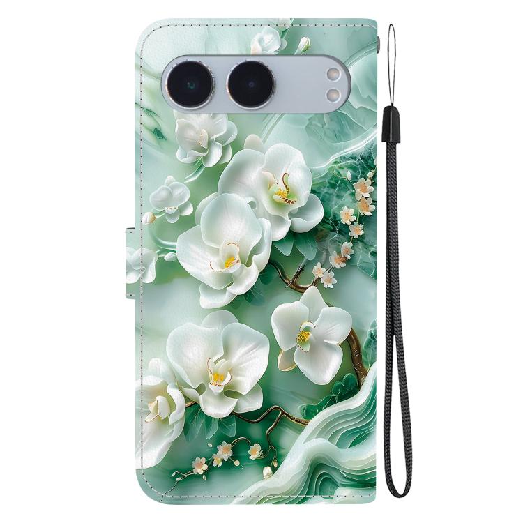 Funda de Cuero con Dibujo y Textura de Cristal para OnePlus Nord 4 (Flores de Jade)