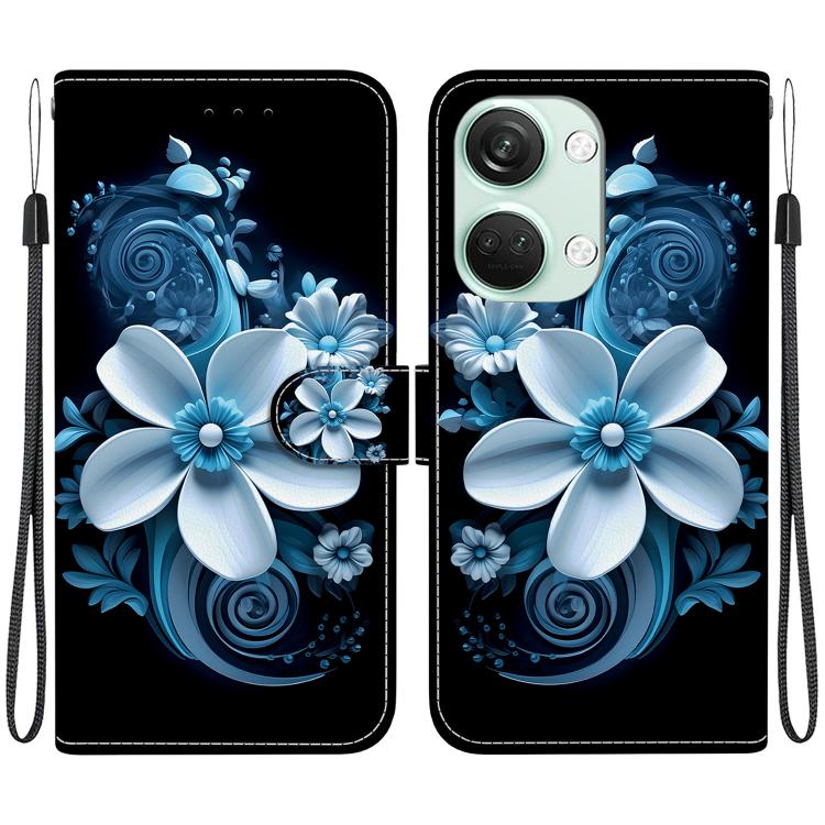 Funda de Cuero con Dibujo y Textura de Cristal para OnePlus Ace 2V 5G y Nord 3 (Orquídea Negra)