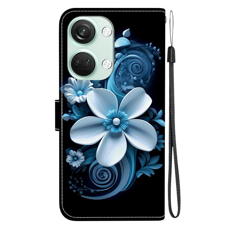 Funda de Cuero con Dibujo y Textura de Cristal para OnePlus Ace 2V 5G y Nord 3 (Orquídea Negra)
