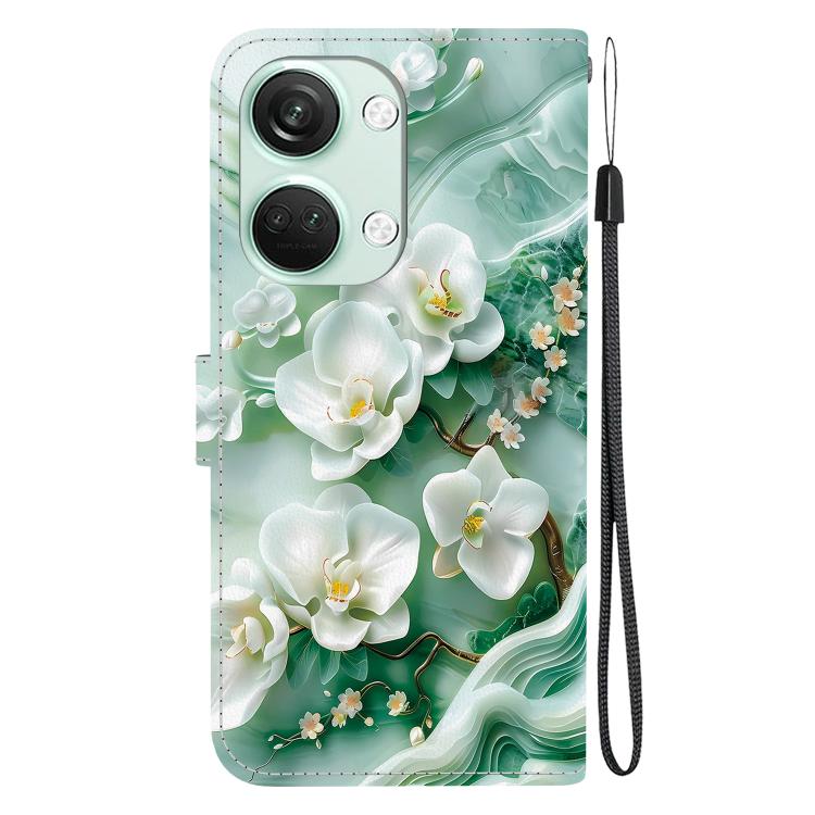 Funda de Cuero OnePlus Ace 2V 5G y Nord 3 con Dibujo de Colores y Textura de Cristal (Flores de Jade)