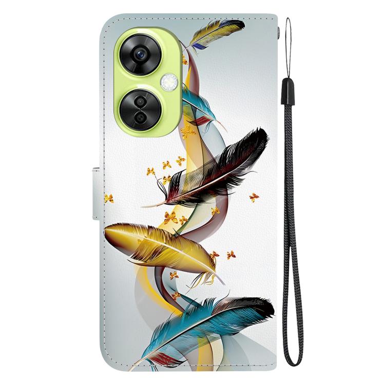 Funda de Cuero para OnePlus Nord Ce 3 Lite/N30 con Dibujo de Colores y Textura de Cristal (Plumas de Mariposa Doradas)