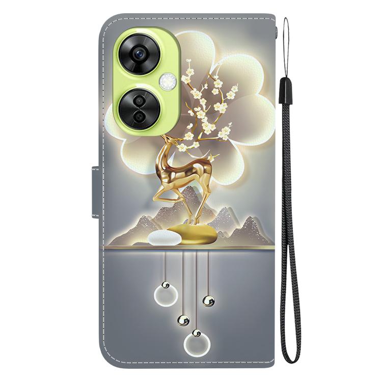 Funda de Cuero con Dibujo y Textura de Cristal para OnePlus Nord CE 3 Lite/N30 (Ciervo Sika)